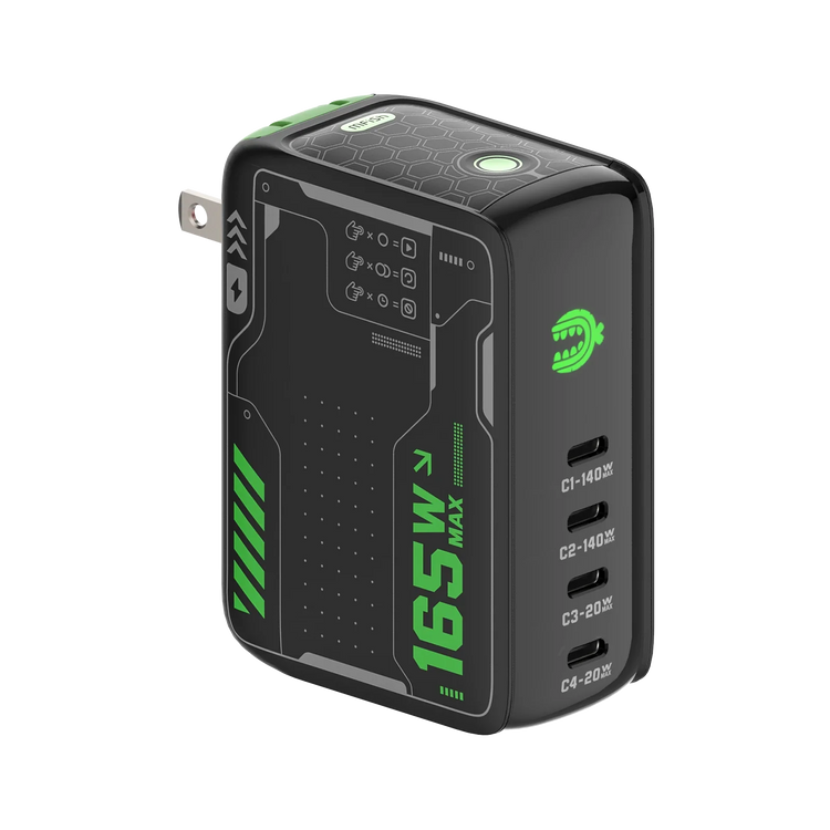 Cargador mfish E-RHINO (165W, 4 puertos USB-C, GaN, pantalla inteligente)