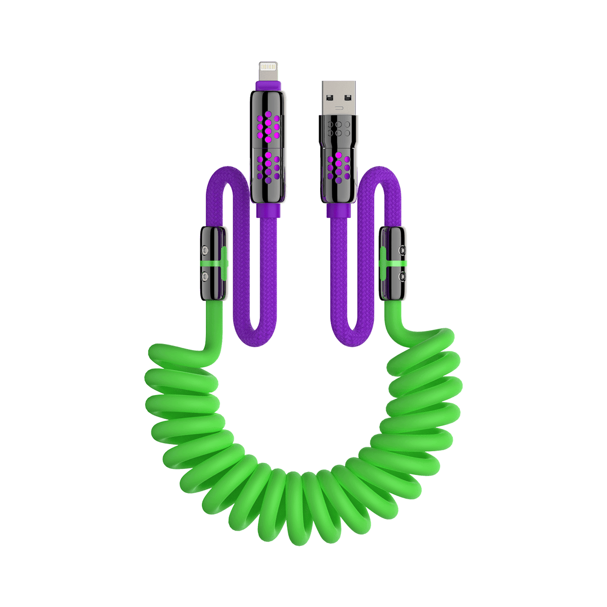 Cable en espiral mfish Armored Dragon 8 (4 en 1, 240 W) - Sin enredos para coche y escritorio