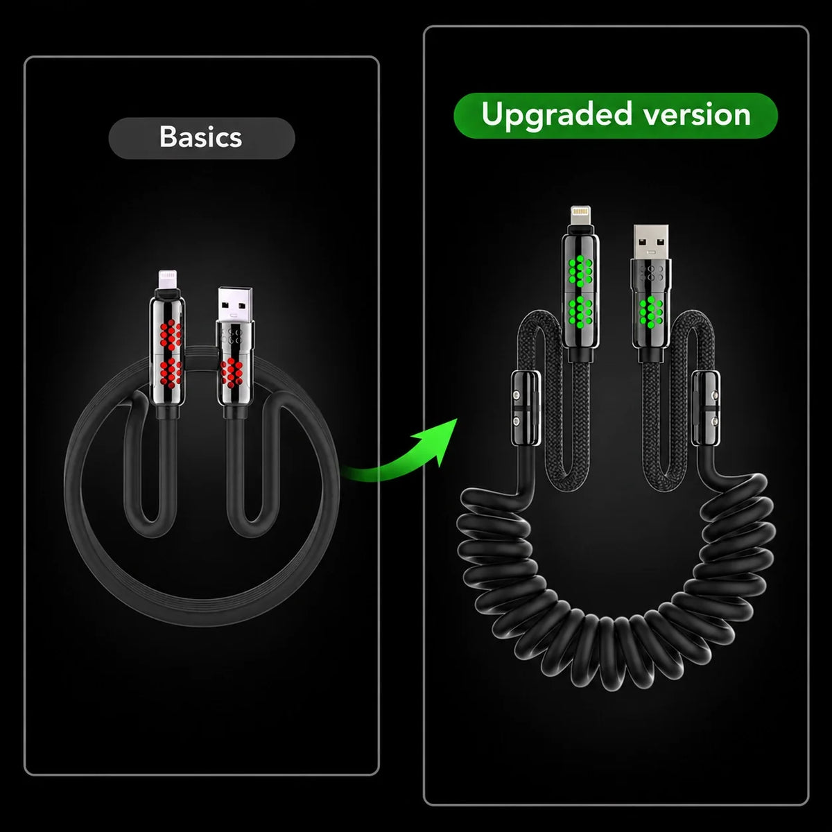 Cable en espiral mfish Armored Dragon 8 (4 en 1, 240 W) - Sin enredos para coche y escritorio