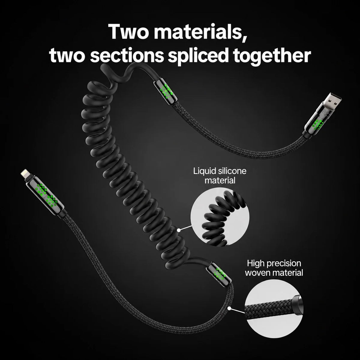 Cable en espiral mfish Armored Dragon 8 (4 en 1, 240 W) - Sin enredos para coche y escritorio
