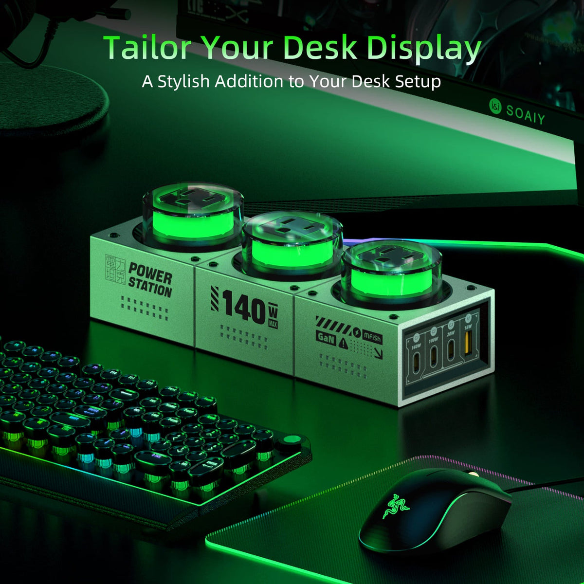 Estación de carga de escritorio mfish E-Tank 140W GaN RGB