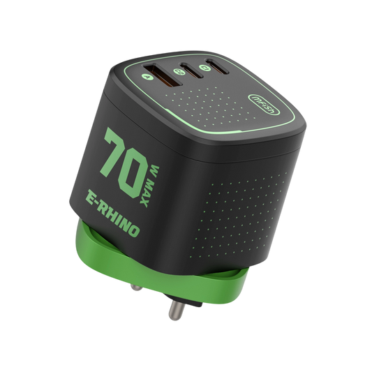 mfish E-RHINO Global Travel Charger (70W, 3-Port, GaN, Integrated Rotary Plug)