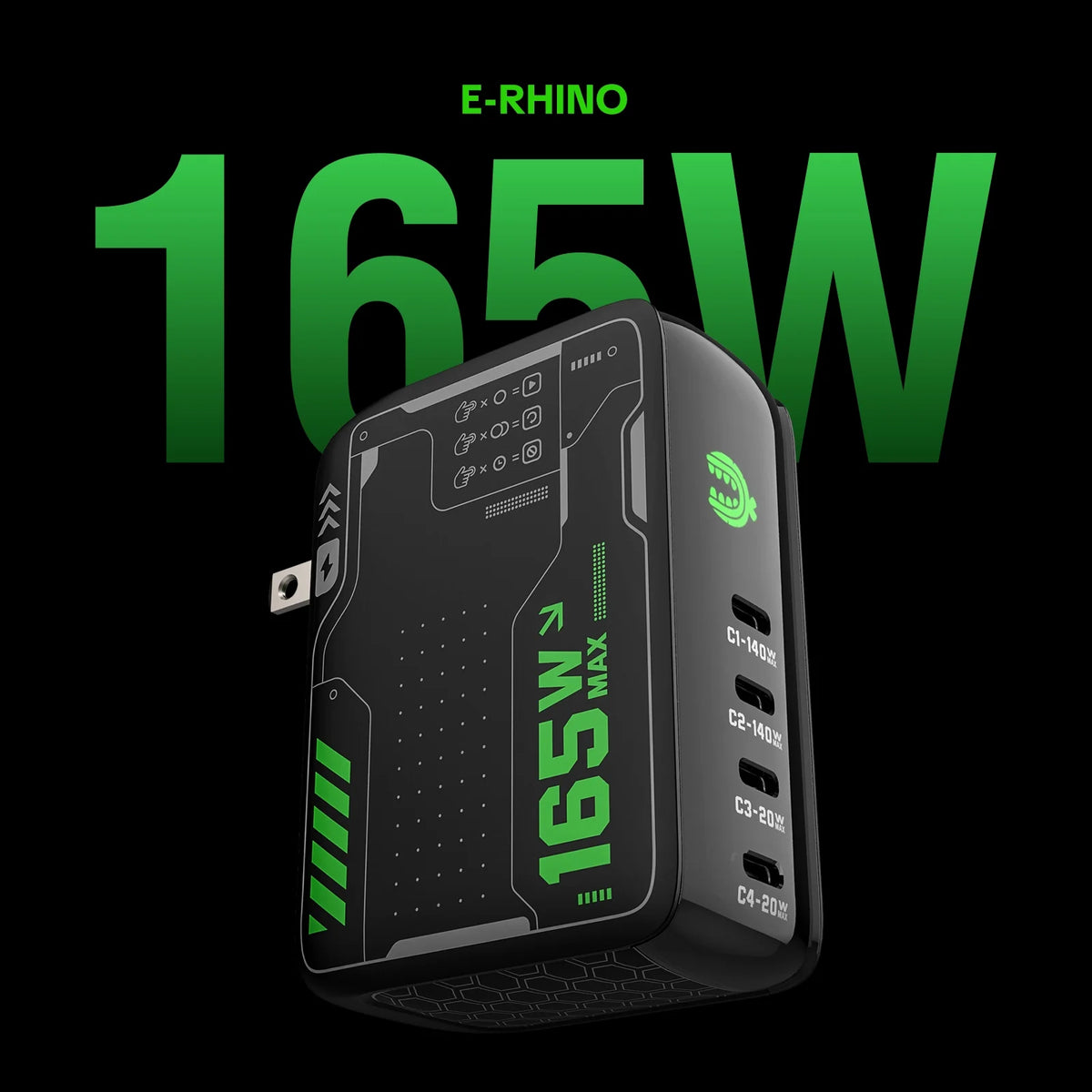 mfish E-RHINO Charger (165W, 4 USB-C Ports, GaN, Smart Display)