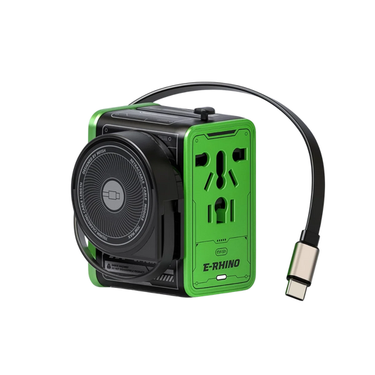 mfish E-RHINO Travel Adapter (75W, 5-in-1, GaN, Built-in Retractable Cable)